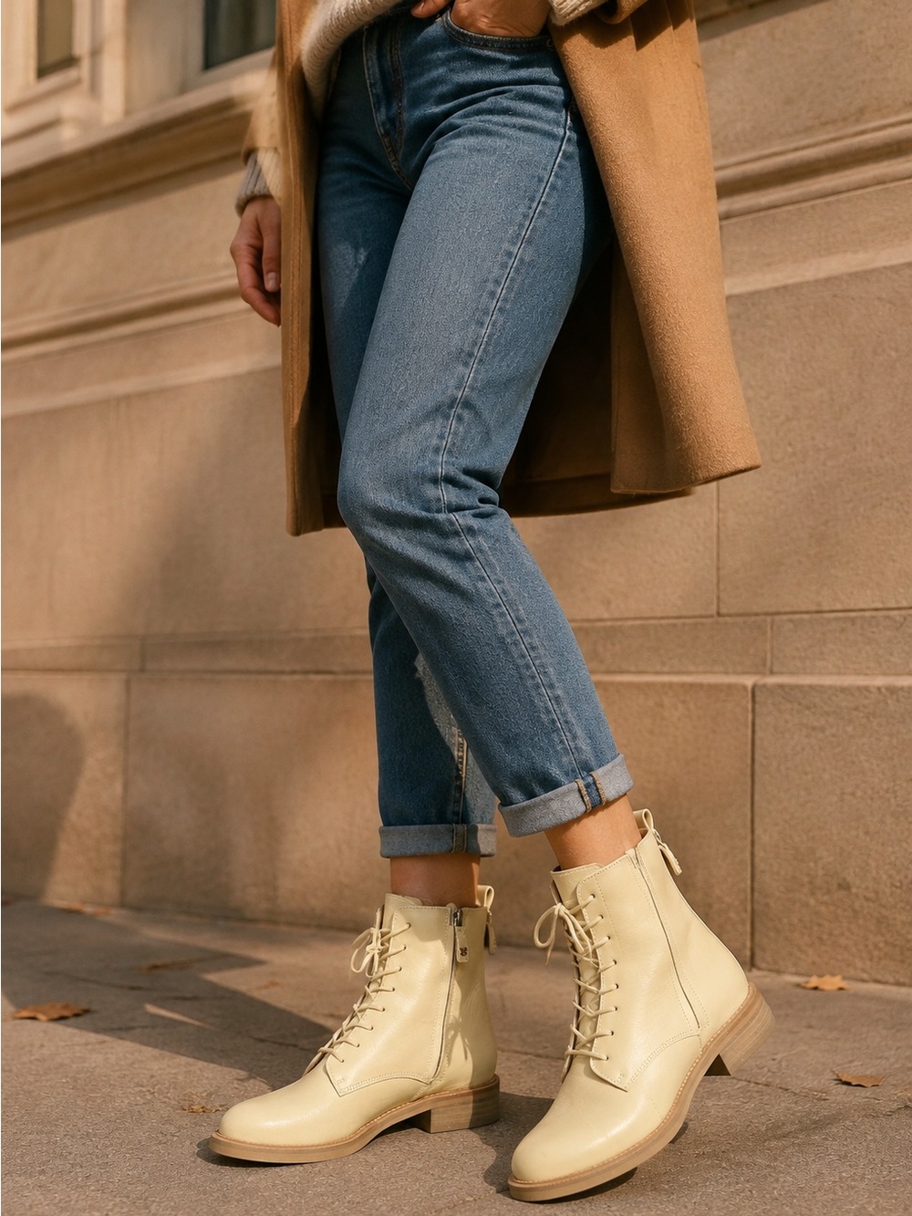 Sam Edelman Cream Lace-Up Ankle Boots